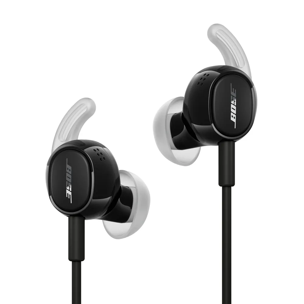 Bose Noise Cancelling Wired Earbuds i svart med stabiliseringsvingar och sladd